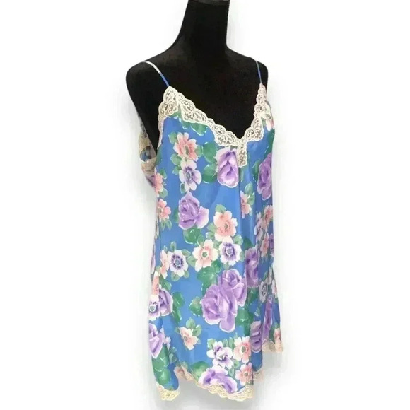 Vintage Victoria's Secret 80's/90's Gold Label Deep V Lace Floral Slip Dress - Picture 2 of 16